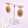 304 Stainless Steel & Cloth Embroidery Stud Dangle Earrings EJEW-JE07298-03-1