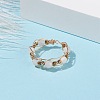 Round Natural Rainbow Moonstone Braided Bead Finger Ring with Glass RJEW-JR00450-03-2