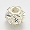 Silver Color Plated Brass Grade A Rhinestone Rondelle Beads X-RB-J324-14mm-01S-1