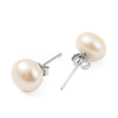 Natural Pearl Round Bead Stud Earrings EJEW-E298-01E-02P-1