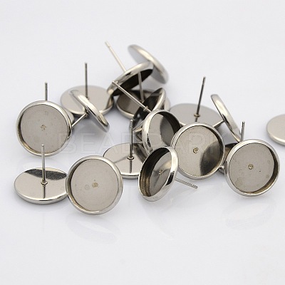 Tarnish Resistant 304 Stainless Steel Flat Round Stud Earring Settings STAS-N019-21-14mm-1