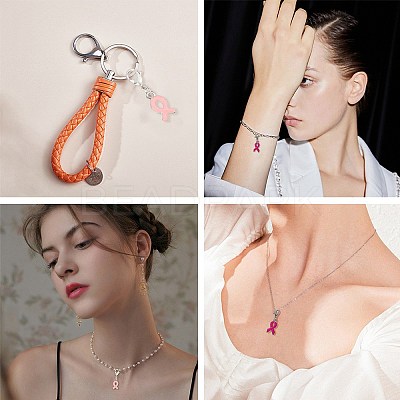 October Breast Cancer Pink Awareness Ribbon Alloy Enamel Pendants ENAM-SC0001-69-1
