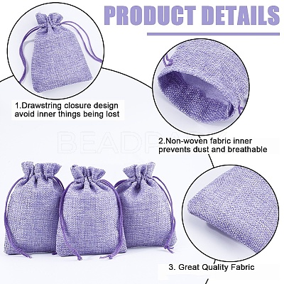 Polyester Imitation Burlap Packing Pouches Drawstring Bags ABAG-BBC0001-02A-03-1
