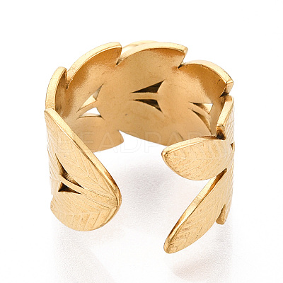 Leaf 304 Stainless Steel Cuff Ring Components X-STAS-T066-61G-1