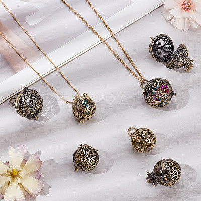 10Pcs 5 Styles Brass Cage Pendants KK-FI0001-11-1