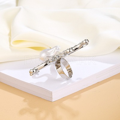 Octopus Brass & Acrylic & Plastic Pearl Finger Rings for Women FS-WGF8E69-01-1