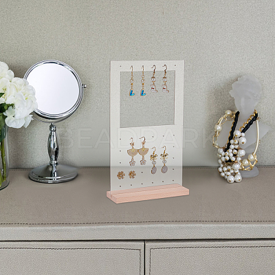 Transparent Acrylic Vertical Earring Display Stands with Wooden Base EDIS-WH0021-48A-1