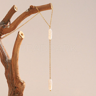 Natural Keshi Pearl Stick Pendant Stainless Steel Long Y Necklaces for Women SV1483-1