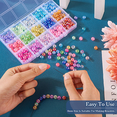 300Pcs 15 Colors Transparent Acrylic Beads MACR-TA0001-29-1