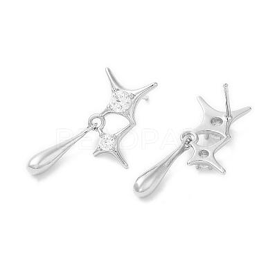 Rack Plating Brass Pave Cubic Zirconia Star with Teardrop Dangle Stud Earrings for Women EJEW-D059-25P-1