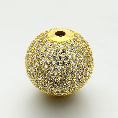 Brass Micro Pave Cubic Zirconia Round Beads ZIRC-M039-13G-RS-1