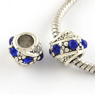 Barrel Antique Silver Plated Metal Alloy Rhinestone European Beads ALRI-Q228-02-1