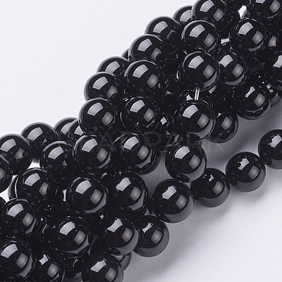 Natural Dyed & Heated Black Onyx Round Beads Strands X-GSR10mmC097-1