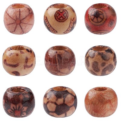 Printed Wood European Beads WOOD-YW0001-10-1