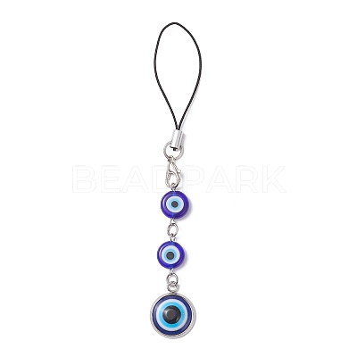 Handmade Evil Eye Lampwork & Resin Pendant Mobile Straps HJEW-JM04507-1
