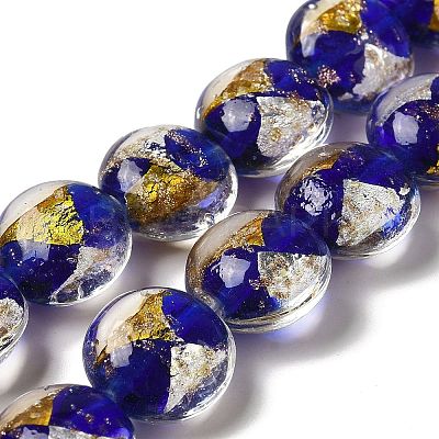Handmade Gold Foil and Silver Foil Lampwork Flat Round Beads FOIL-C001-02I-1