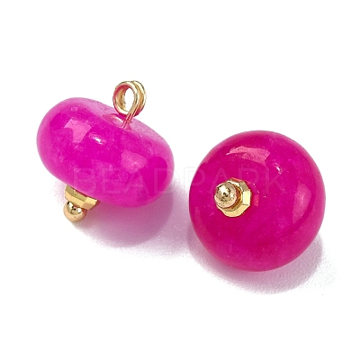 Natural White Jade Dyed Saucer Charms with Rack Plating Golden Tone Brass Bails KK-B103-17B-02-1
