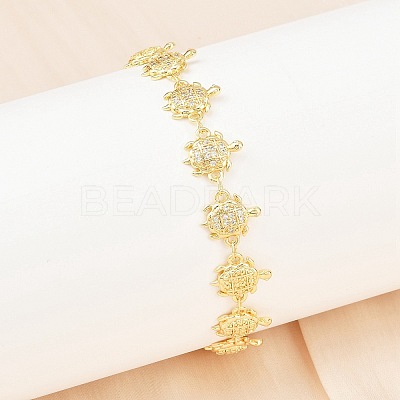 Brass Micro Pave Clear Cubic Zirconia Link Chain Bracelets for Women BJEW-A090-11C-G-1