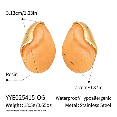 Oval 304 Stainless Steel & Resin Stud Earrings QS3167-1-1