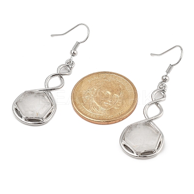 Hexagon Natural Quartz Crystal Dangle Earrings EJEW-K298-01P-02-1