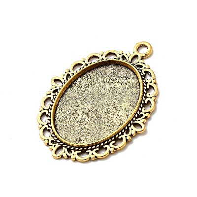 Tibetan Style Oval Alloy Pendant Cabochon Settings X-TIBEP-Q054-44AG-RS-1