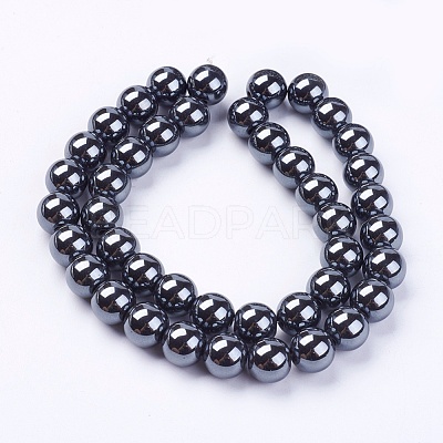 Non-Magnetic Synthetic Hematite Beads Strands G-H1623-8mm-2-1