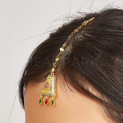 Ethnic Style Tassel Brass with Cubic Zirconia Hair Extension Chain for Women LR5760-3-1