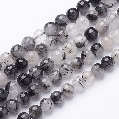 Natural Black Rutilated Quartz Beads Strands X-G-D295-8mm-1