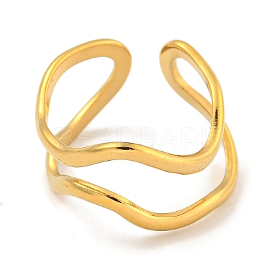 Ion Plating(IP) 304 Stainless Steel Irregular Open Cuff Ring for Women RJEW-A043-26G-1