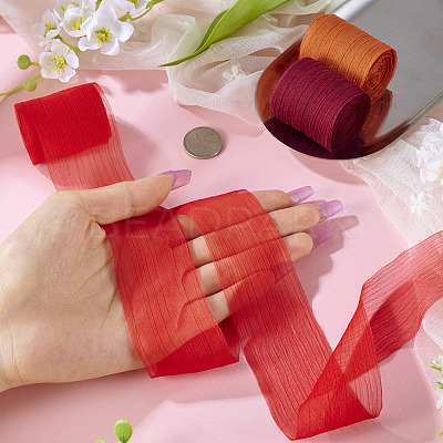 3 Rolls 3 Colors Wrinkle Polyester Ribbon OCOR-TA0002-98D-1