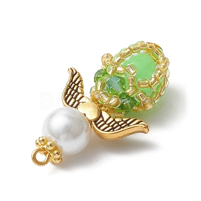 Luminous Handmade Glass Seed Beaded Angel Pendants PALLOY-MZ00963-03-1