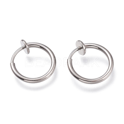 Tarnish Resistant 304 Stainless Steel Retractable Clip-on Hoop Earrings X-STAS-O135-01E-1