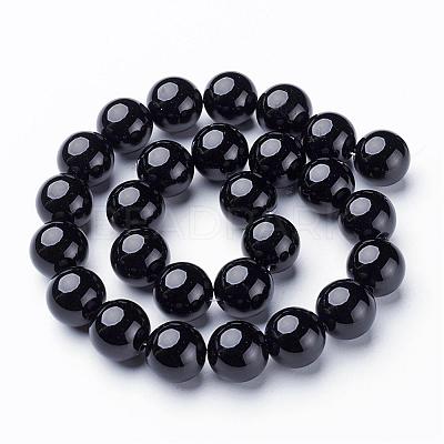Natural Black Onyx Round Beads Strands GSR14mmC097-1