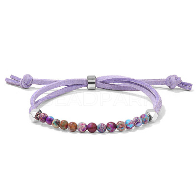 4MM Round Dyed Natural Imperial Jasper Beaded Faux Suede Cord Slider Bracelets for Women WG432D6-01-1