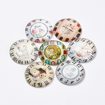 Printed Glass Flat Back Cabochons X-GGLA-Q056-022-25mm-1