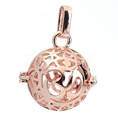 Rack Plating Brass Cage Pendants KK-S751-012RG-1