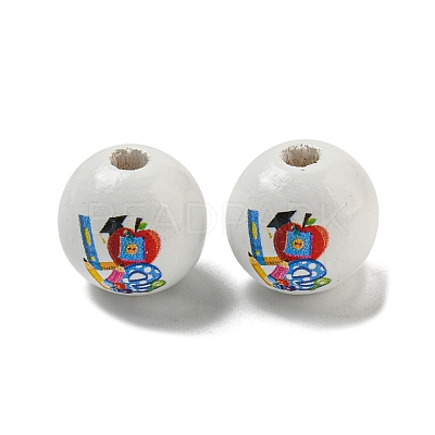 Printed Wood European Beads WOOD-L020-D04-1