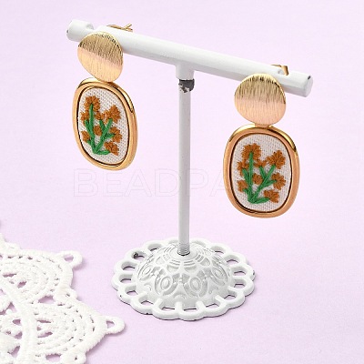 304 Stainless Steel & Cloth Embroidery Stud Dangle Earrings EJEW-JE07298-03-1