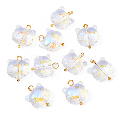 10Pcs Glass Pendants PALLOY-YW00061-01-1