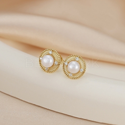 925 Sterling Silver Flat Round Stud Earrings EJEW-D326-02G-1
