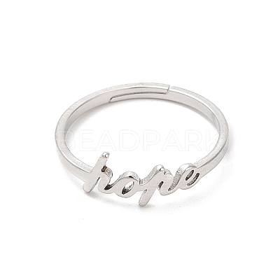 Non-Tarnish 304 Stainless Steel Word Hope Adjustable Ring RJEW-L107-027P-1