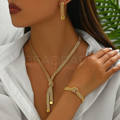 Simple Hollow Wide Necklace Earrings Bracelet Set for Women IC9691-1