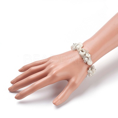 Natural White Moonstone Dangle Earrings and Bracelets Sets SJEW-JS00972-1