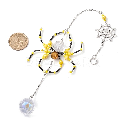 Spider Glass Beaded Hanging Ornaments HJEW-TA00172-01-1