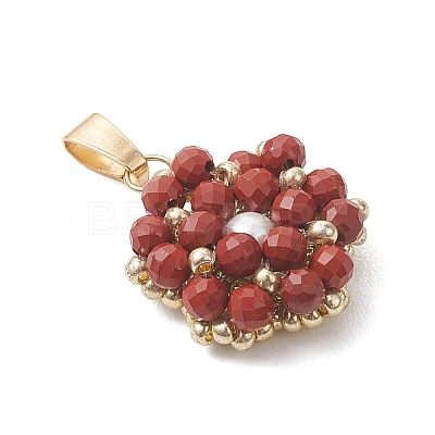 Natural Red Jasper Faceted Round Cluster Flower Pendants PALLOY-MZ01197-01-1