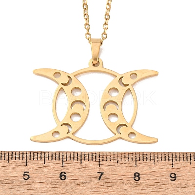 304 Stainless Steel Triple Moon Pendant Cable Chain Necklaces for Men Women NJEW-K308-01D-G-1