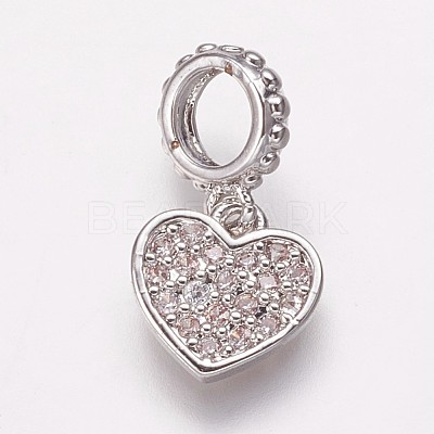 Brass Cubic Zirconia European Dangle Charms KK-P134-02P-1