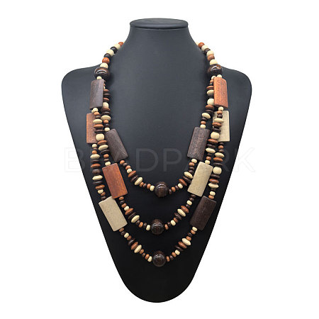 Bohemian Wood Geometric Beaded 3 Layer Necklaces for Women WG55C26-01-1