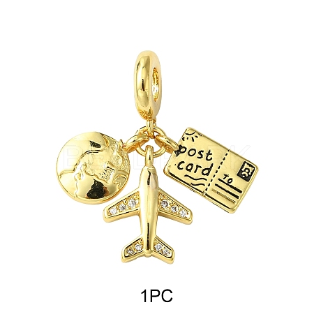 1Pc Travel Theme Brass Micro Pave Clear Cubic Zirconia Enamel European Dangle Charms KK-YW0002-69-1