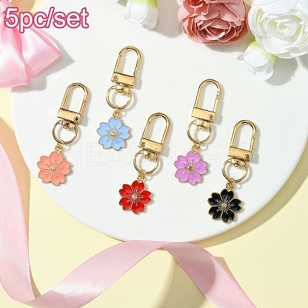 Alloy Enamel Sakura Pendant Decorations HJEW-YW00019-02-1